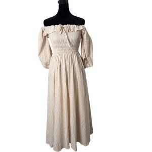R. Vivimos Off The Shoulder Maxi Dress Smocked Milkmaid‎ Size S Cottagecore NEW